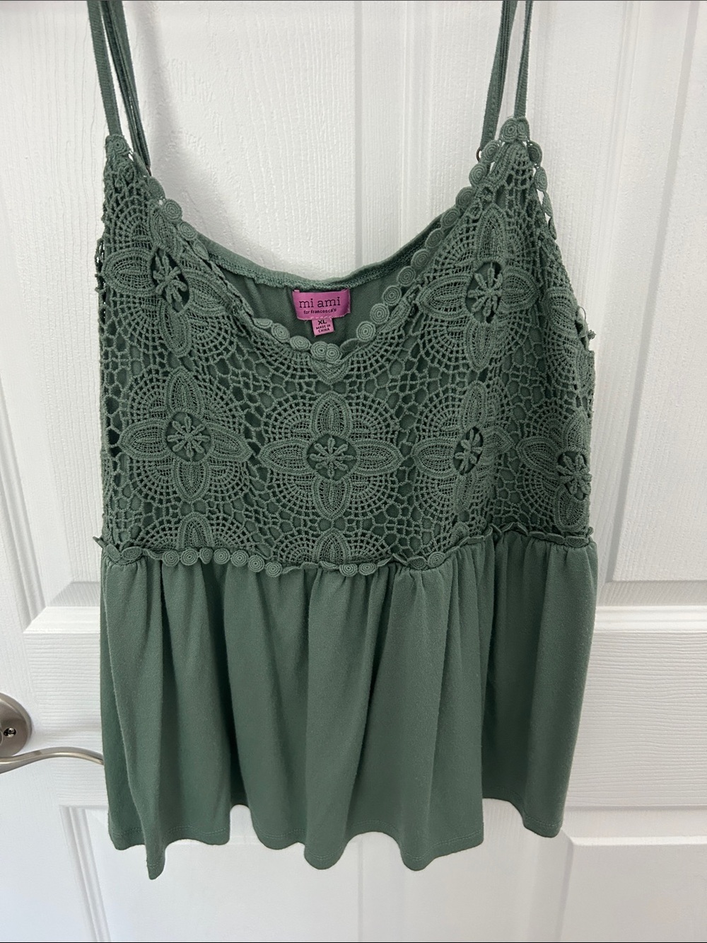 miami Olive Green Crochet Lace Spaghetti Strap Camisole